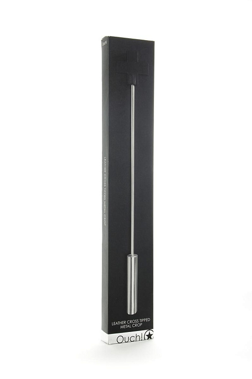Чёрная шлёпалка Leather  Cross Tiped Crop с наконечником-крестом - 56 см. - металл, натуральная кожа