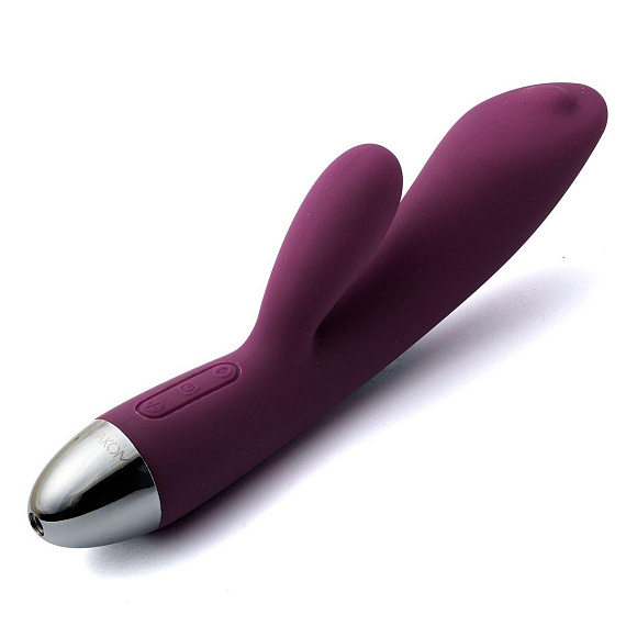Фиолетовый вибратор Trysta с клиторальным отростком и движущимся шариком в кончике - 18,6 см. - силикон