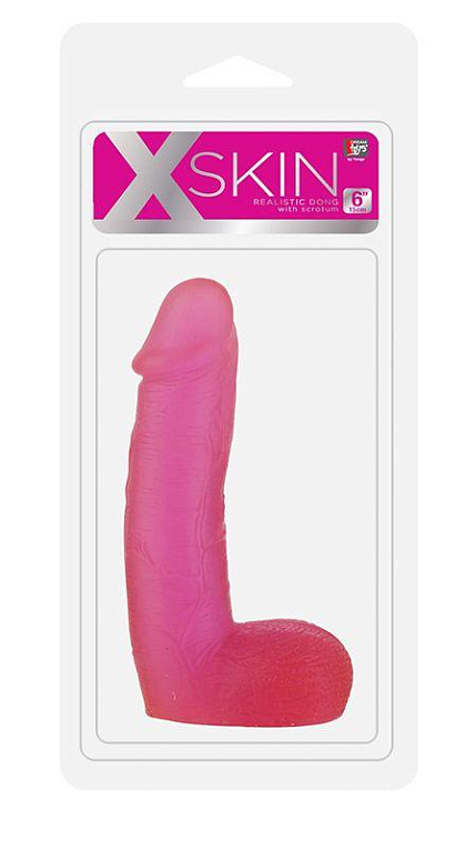 Розовый фаллоимитатор с мошонкой XSKIN 6 PVC DONG - 15,2 см. - поливинилхлорид (ПВХ, PVC)