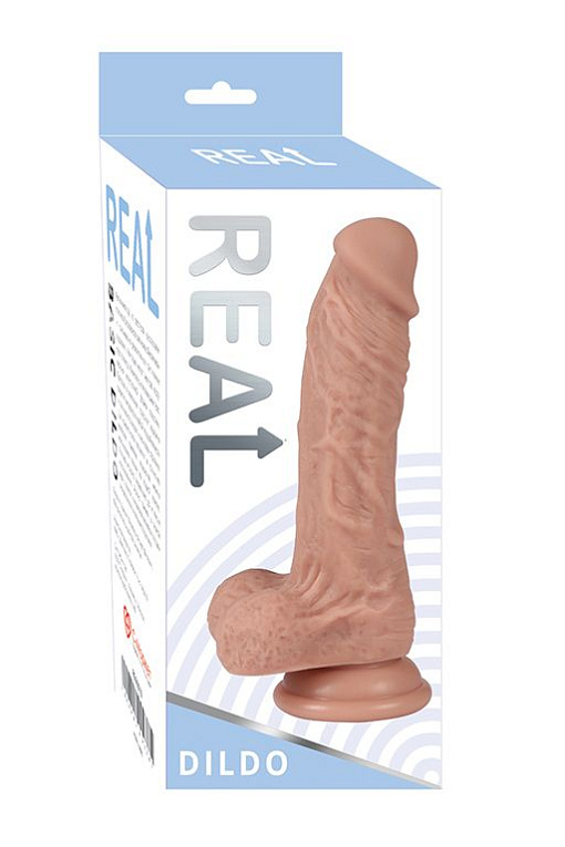 Реалистичный фаллоимитатор REAL с мошонкой на присоске - 19 см. Real