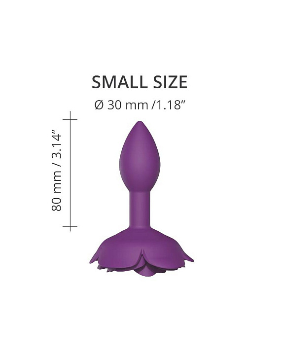 Фиолетовая анальная пробка с ограничителем-розой Open Rose Size S Butt Plug - силикон