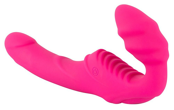 Розовый безремневой страпон с вибрацией от Intimcat