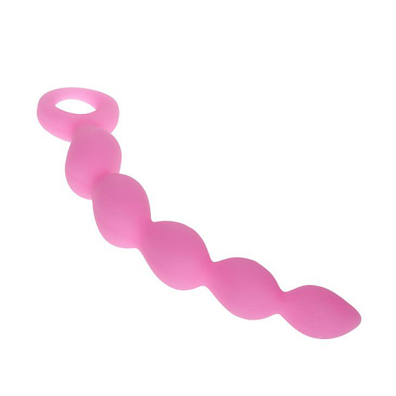 Розовая анальная цепочка с ручкой-кольцом - 21,8 см. - фото 5