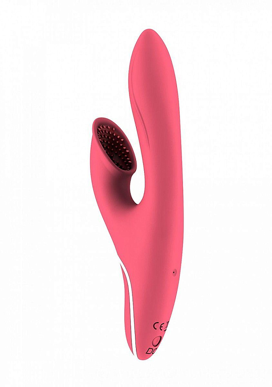 Розовый вибратор HIKY Rabbit с клиторальным отростком с функцией всасывания - 23 см.