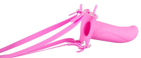 Полый розовый страпон Horny на регулируемых ремешках - 16 см. - силикон