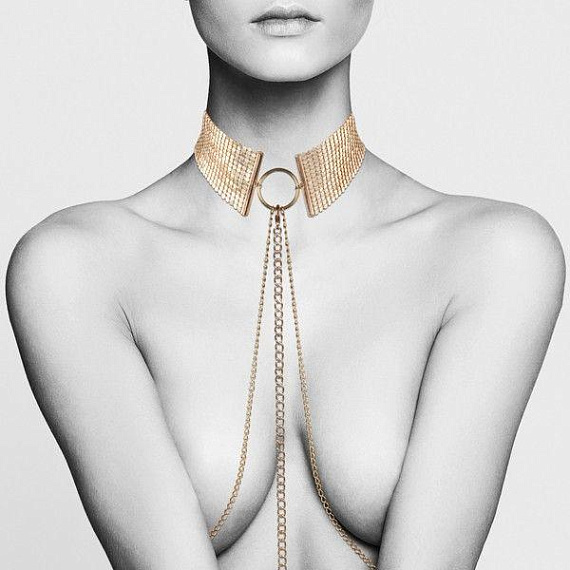 Золотистый ошейник с цепочками Desir Metallique Collar - металл