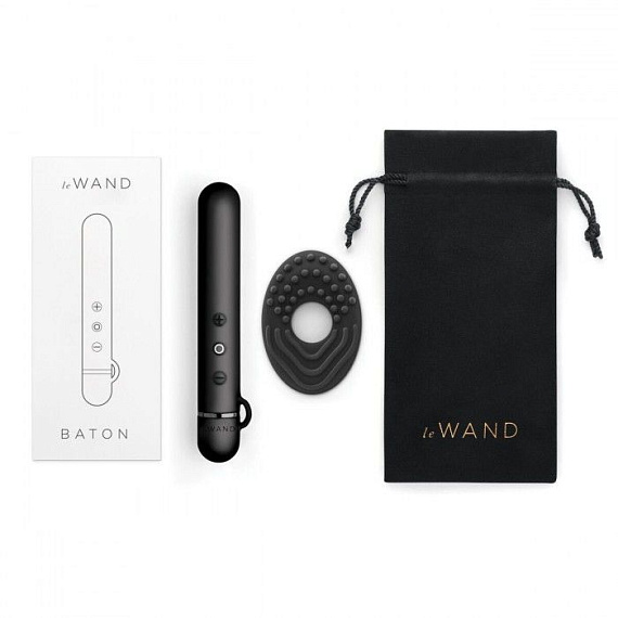 Черный мини-вибратор Le Wand Baton с текстурированной насадкой - 11,9 см. Le Wand