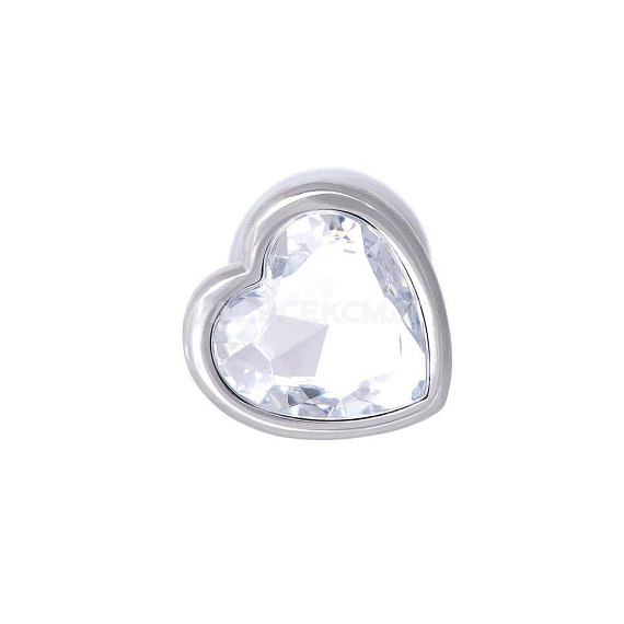 Серебристая анальная пробка с прозрачным кристаллом-сердцем - 7 см. Главсексмаг