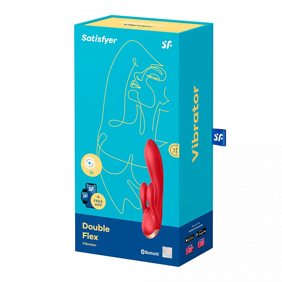 Красный вибратор-кролик Double Flex с двумя клиторальными отростками - 20,1 см. - силикон