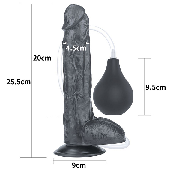 Черный фаллоимитатор-гигант с грушей 10 Squirt Extreme Dildo - 25,5 см. от Intimcat