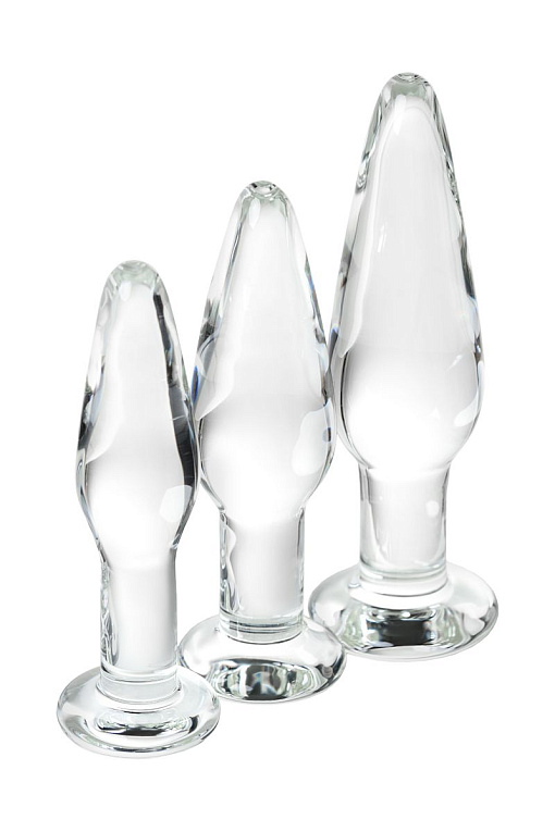 Набор из трех стеклянных анальных пробок с круглым ограничителем Sexus Glass - стекло