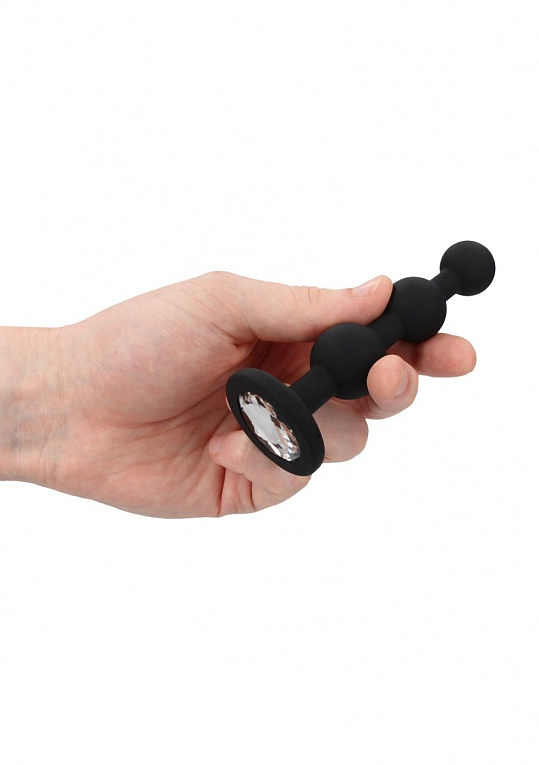 Черная анальная елочка с прозрачным стразом Beaded Diamond Butt Plug - 11,4 см. от Intimcat