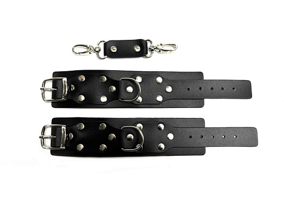 Черные кожаные наручники Sex Game - натуральная кожа, металл