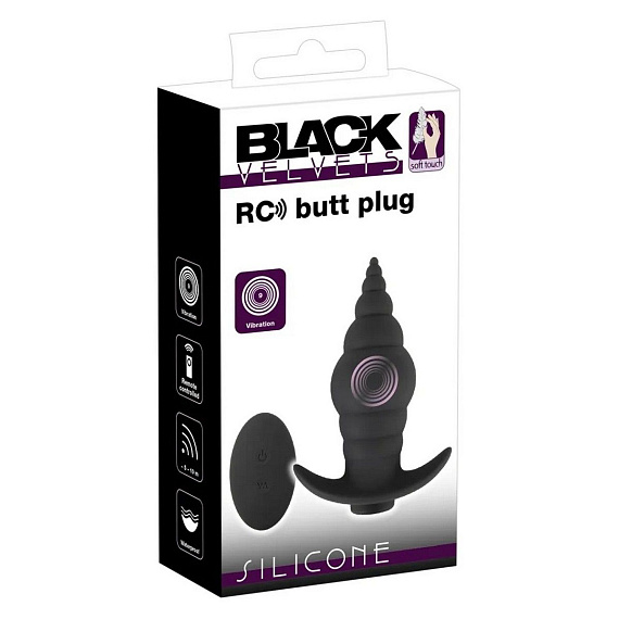 Черная анальная вибропробка RC Butt Plug - 9,6 см. - силикон