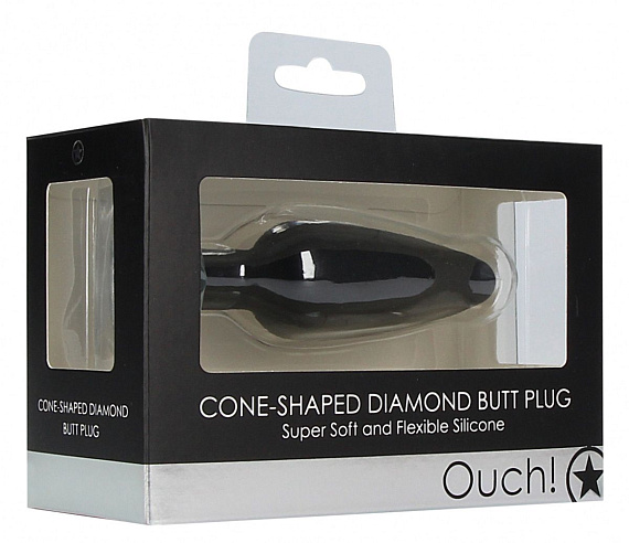 Черная анальная пробка Cone-Shaped Diamond Butt Plug - 9 см. - силикон