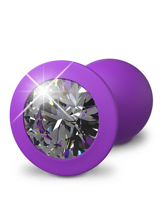 Фиолетовая анальная пробка с прозрачным стразом Her Little Gems Small Plug - 7,4 см. - силикон