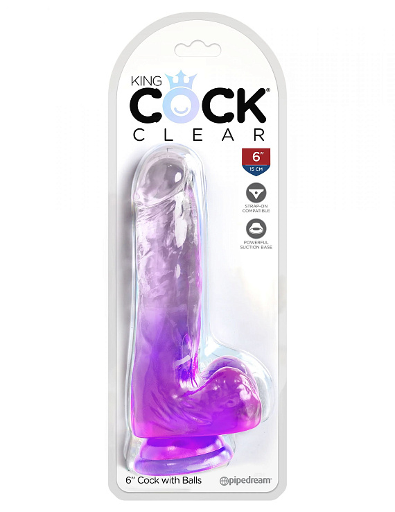 Фиолетовый фаллоимитатор с мошонкой на присоске 6’’ Cock with Balls - 17,8 см. - поливинилхлорид (ПВХ, PVC)