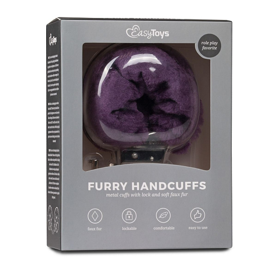 Наручники с фиолетовым мехом Furry Handcuffs - металл, мех