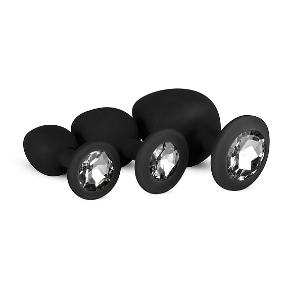 Набор из 3 черных анальных пробок со стразами Diamond Plug Set - силикон