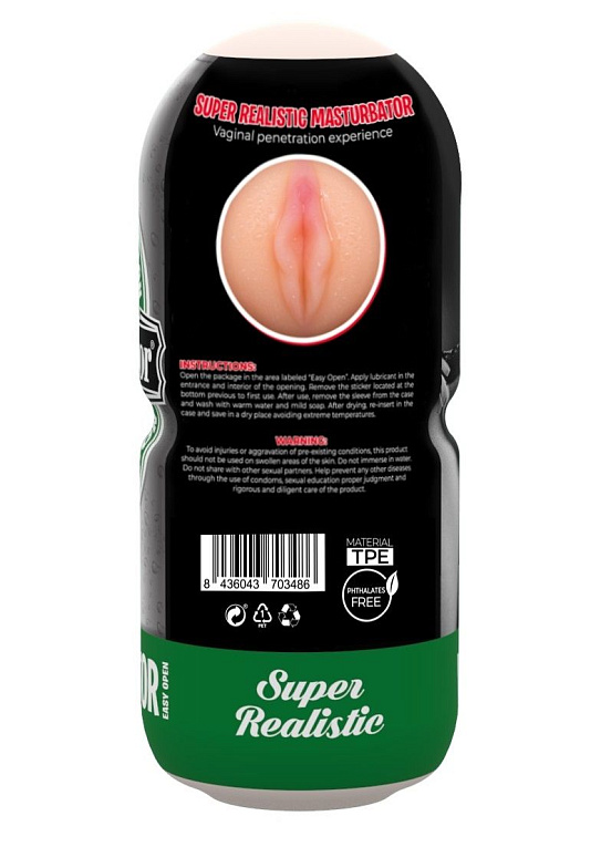 Стилизованный под пивную банку мастурбатор-вагина Vagina Beer Masturbator - термопластичный эластомер (TPE)