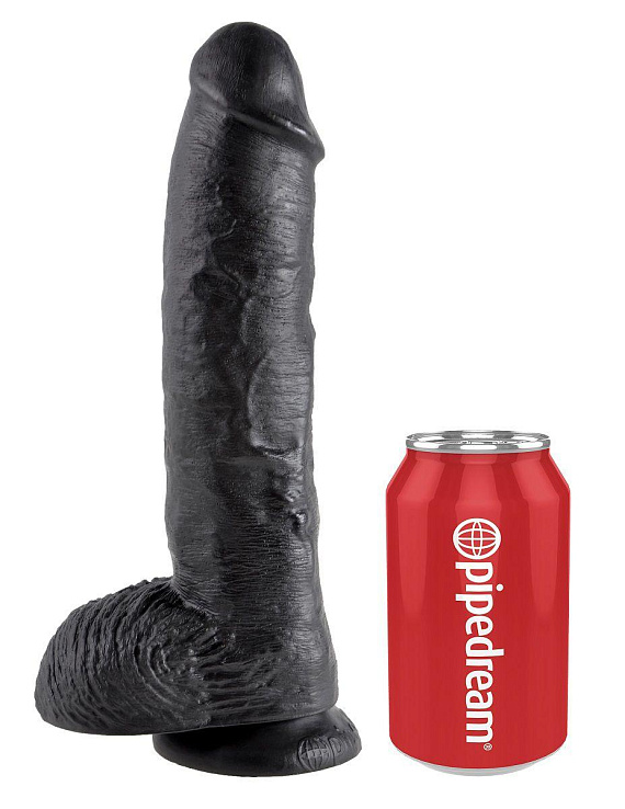Реалистичный чёрный фаллоимитатор-гигант 10  Cock with Balls - 25,4 см. от Intimcat