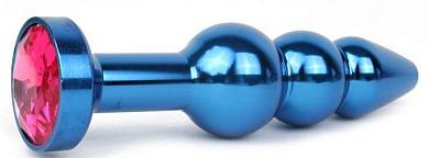 Удлиненная синяя анальная втулка с малиновым кристаллом - 11,3 см.