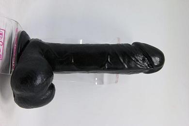 Черный фаллоимитатор с присоской - 20 см.