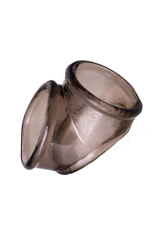 Дымчатое эрекционное кольцо с фиксацией мошонки - термопластичный эластомер (TPE)