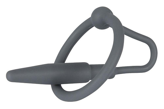 Серый уретральный плаг с силиконовым кольцом под головку Penis Plug от Intimcat