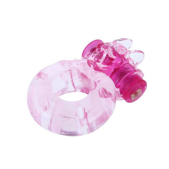 Розовое эрекционное виброкольцо с кошкой на вибропуле - Термопластичная резина (TPR)