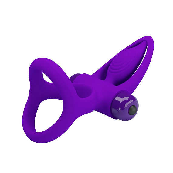 Фиолетовое эрекционное кольцо с 10 режимами вибрации и подхватом мошонки - фото 5