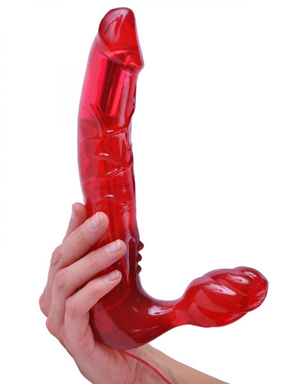 Безремневой вагинальный страпон с вибратором Bend Over Boyfriend Red - 21 см. - поливинилхлорид (ПВХ, PVC)
