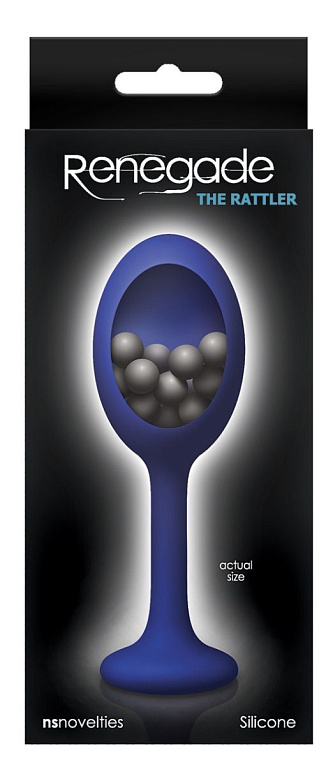 Синяя анальная пробка с шариками внутри Rattler - 12,7 см. - силикон