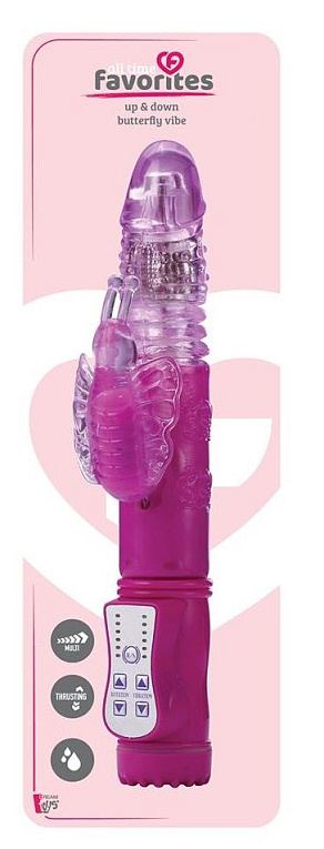 Ярко-розовый вибрамассажер-кролик UP   DOWN BUTTERFLY - 24 см. - термопластичный эластомер (TPE)