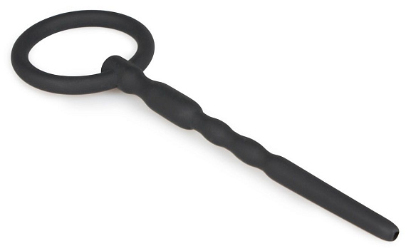 Черный уретральный плаг Silicone Penis Plug With Pull Ring - 13,5 см. - силикон