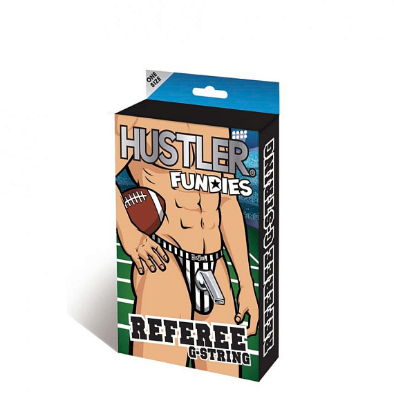 Полосатые стринги из коллекции Hustler Fundies с декоративной подвеской-свистком - 100% полиэстер