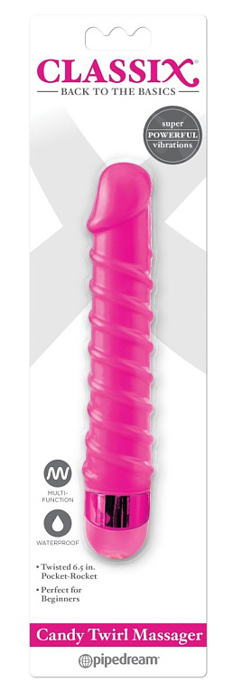 Розовый вибромассажер с винтовыми ребрышками Candy Twirl Massager - 16,5 см. от Intimcat