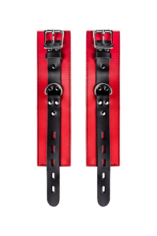 Красно-черные кожаные наручники со сцепкой - фото 8