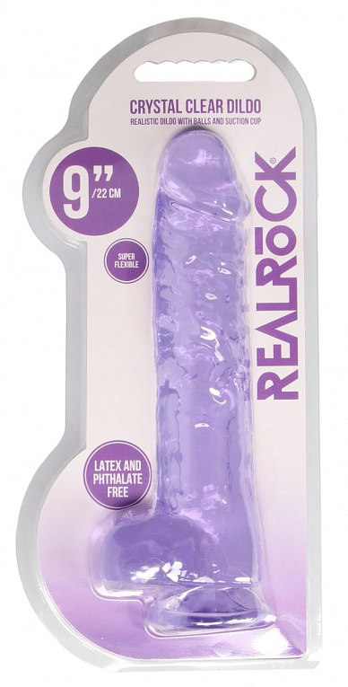 Фиолетовый фаллоимитатор Realrock Crystal Clear 9 inch - 25 см. Shots Media BV