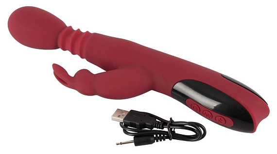 Красный вибромассажер с клиторальным отростком Rabbit Vibrator - 26,5 см. от Intimcat