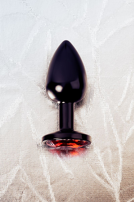 Черный анальный плаг с кристаллом красного цвета - 7,2 см. - фото 9