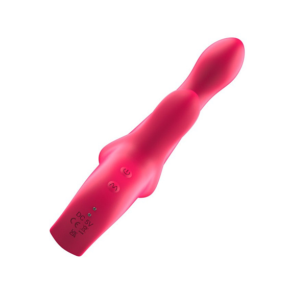 Розовый вибратор со стимулятором клитора и ручкой-кольцом - 22,6 см. I-MOON