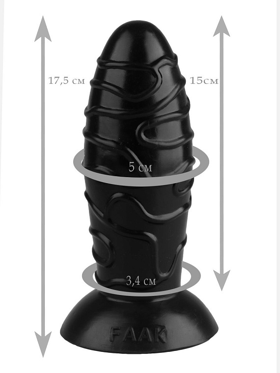 Черная анальная втулка с венками - 17,5 см. - эластомер (полиэтилен гель)