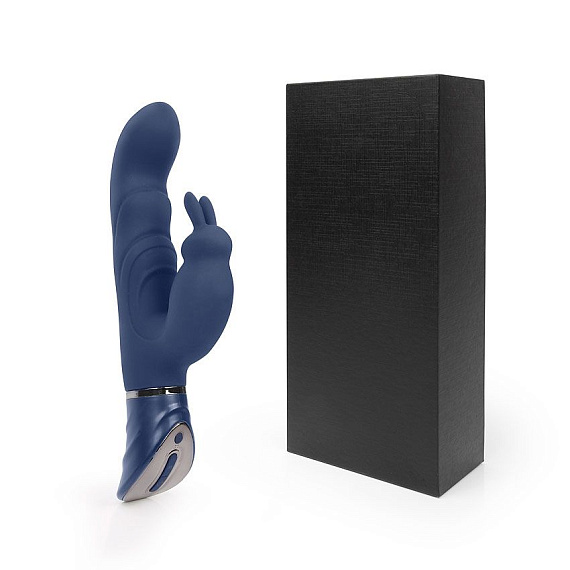 Темно-синий вибромассажер-кролик с 9 режимами вибрации - 24 см. - силикон