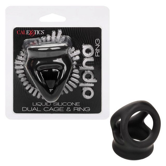 Черное тройное эрекционное кольцо Alpha Liquid Silicone Dual Cage   Ring - силикон