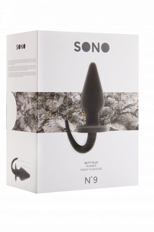 Чёрная анальная пробка SONO №9 с гибкой ручкой - термопластичная резина (TPR)