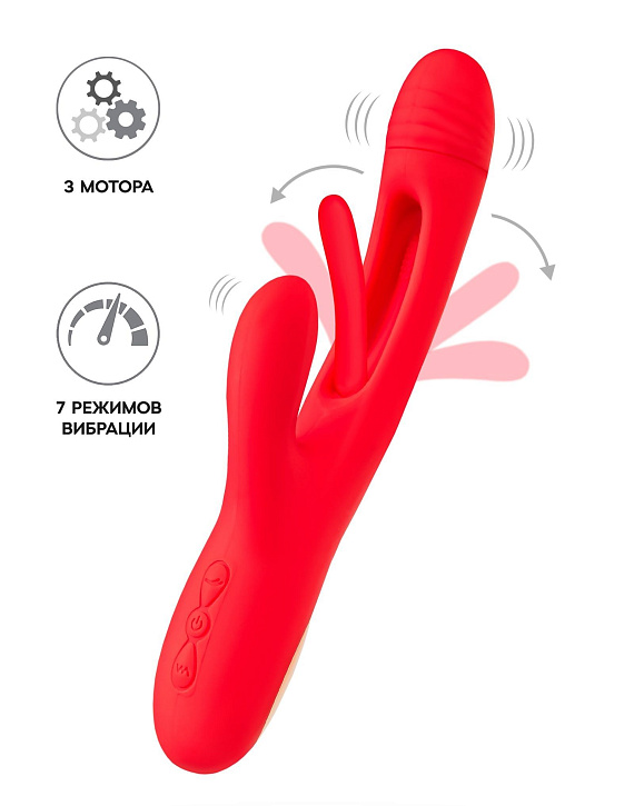 Красный вибратор-кролик с двигающимся язычком Patti - 24 см. - силикон