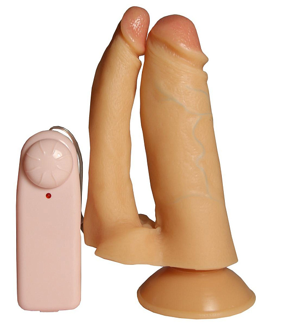 Двойной анально-вагинальный вибратор с присоской и подкрашенными головками - 14 см. от Intimcat
