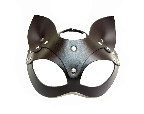 Эффектная маска кошки с ушками - натуральная кожа, металл