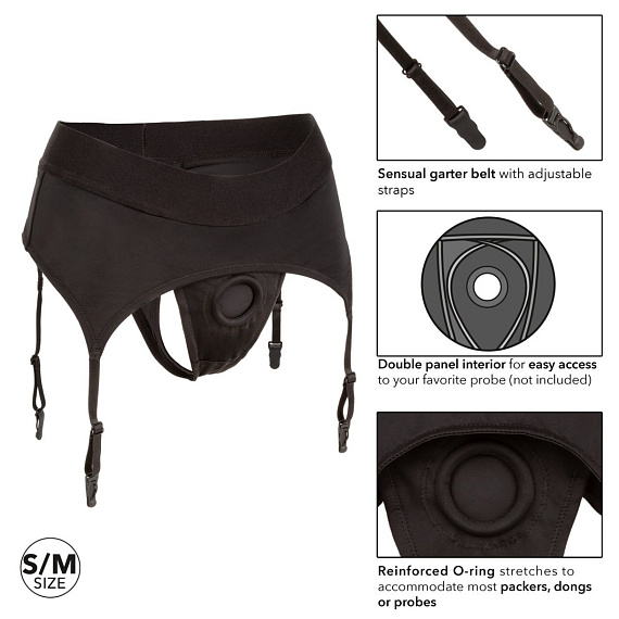 Черные трусики для страпона Thong with Garter размера S/M от Intimcat